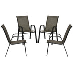 Garden Chairs Set of 4, Stackable Outdoor Chairs in Metal and Breathable Fabric, Brown - Borge' Group Limited