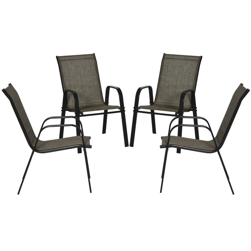 Garden Chairs Set of 4, Stackable Outdoor Chairs in Metal and Breathable Fabric, Brown - Borge' Group Limited