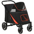 Foldable Dog Stroller with Zipper Entrances and Mesh Windows, 112x65x100 cm, Red and Black