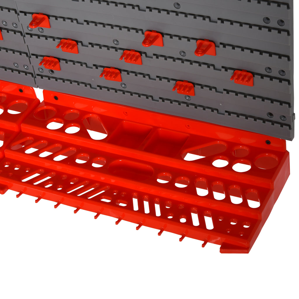 54PCS Tool Storage Box with 50 Hooks, Wall Mounted, PP, Red Grey, 95.5x23x53.5cm