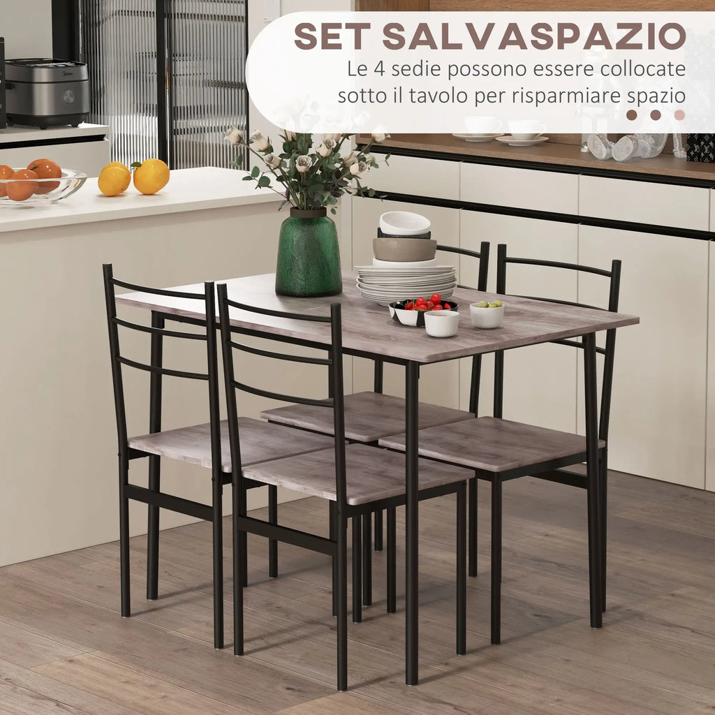 5 Piece Space-Saving Dining Table and Chair Set with Rectangular Kitchen Table and 4 Modern Chairs, in MDF and Steel