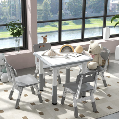 Children's Table and Chair Set 5pcs with 4 Adjustable Chairs 32x36x52. 5-56 cm and Table 60x60x46-58 cm, Grey