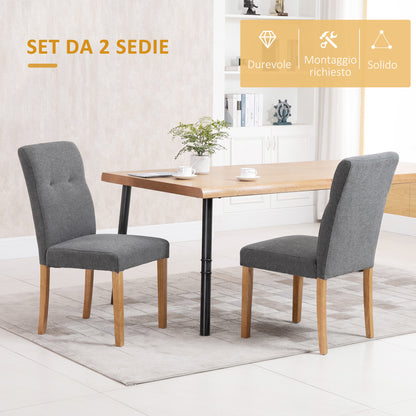 Set of 2 High Back Padded Dining Chairs with Wooden Legs, 50x62x96 cm, Dark Grey