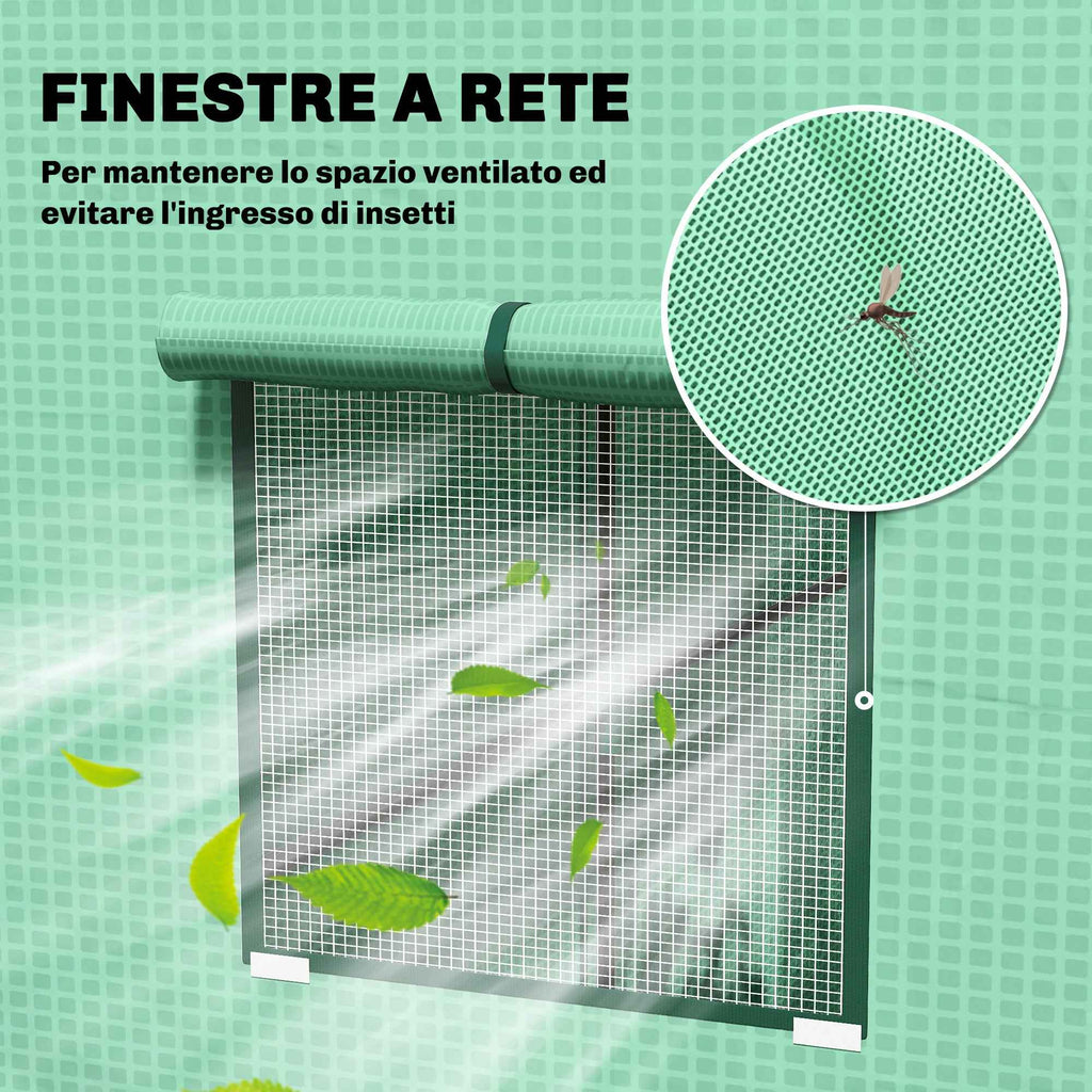Outsunny Greenhouse for Plants with 2 Side Mesh Windows and Roller Door, in PE and Steel, 196x77x197 cm, Green