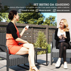 Outsunny Rattan Garden Lounge Set with 2 Outdoor Armchairs and Glass Top Coffee Table, Black