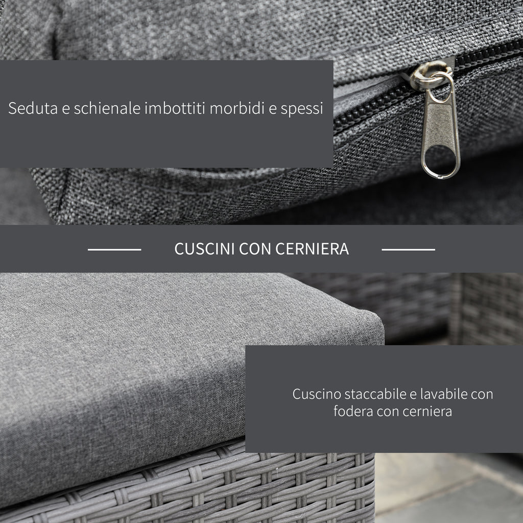 3-Piece PE Rattan Garden Furniture Set with 2 Sofas and Coffee Table, Grey