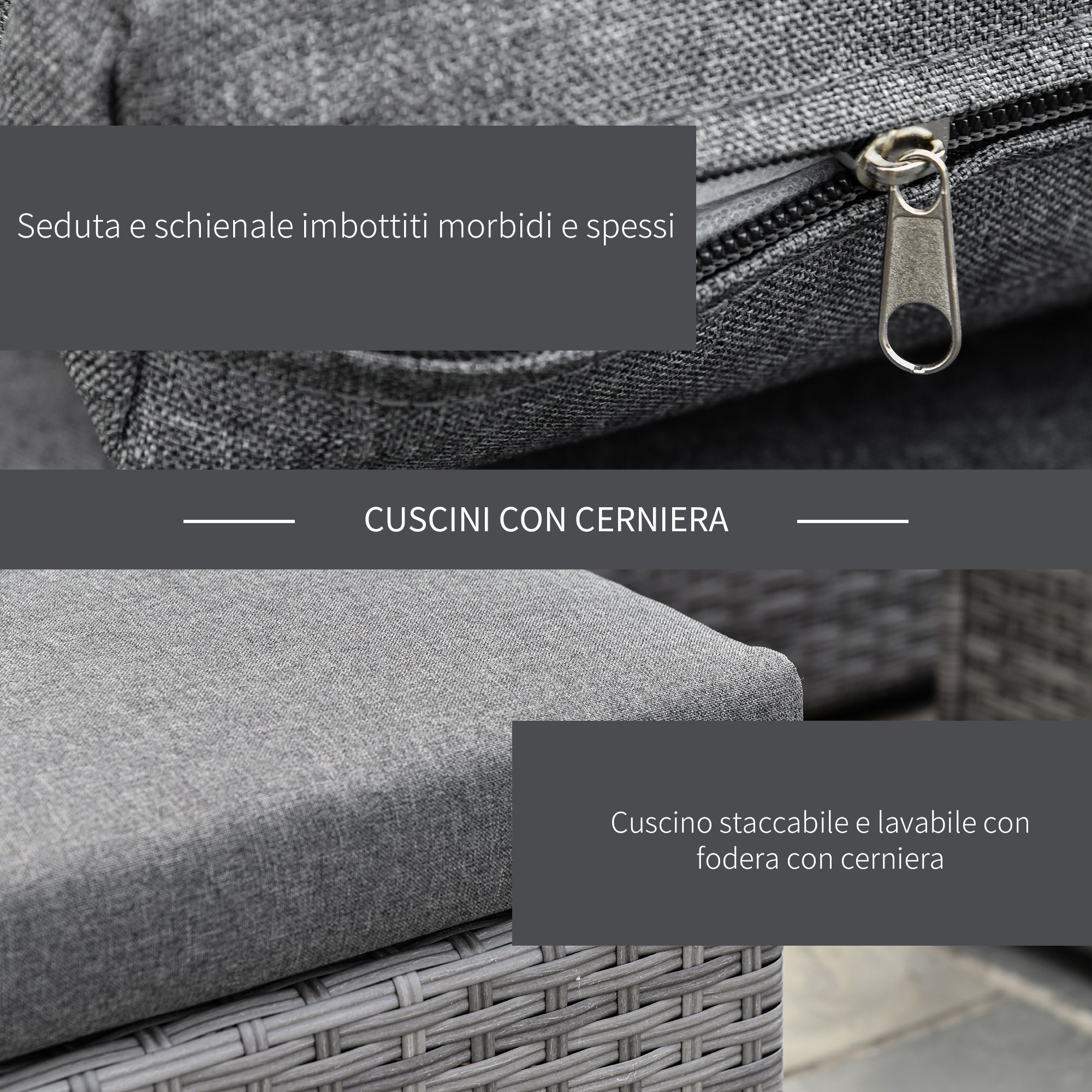 3-Piece PE Rattan Garden Furniture Set with 2 Sofas and Coffee Table, Grey