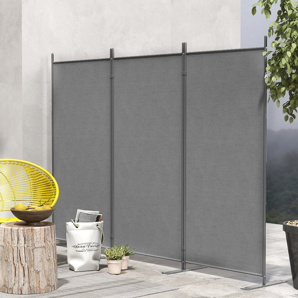 Outdoor Screen with 3 Folding and Adjustable Panels, in Polyester and Metal, 252x44x176 cm, Charcoal Gray