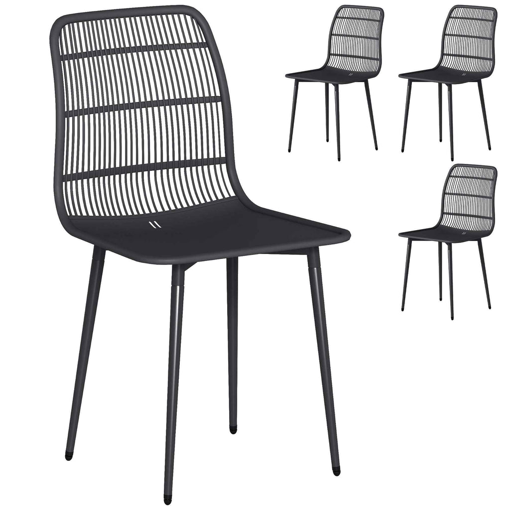 Outsunny Outdoor Dining Chairs Set of 4, Garden Chairs with Slatted Backrest, Black