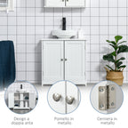 2-Door Vanity Unit with Adjustable Shelf and U-Cut, 60x30x60 cm, White