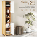 Bathroom Cabinet with 2 Cabinets and Open Shelves, Adjustable Internal Shelves, 30x30x166 cm, White and Wood