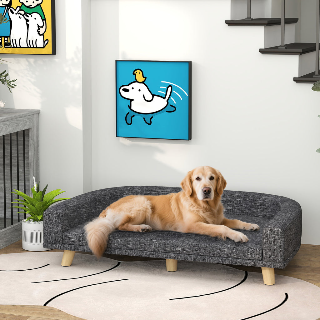 PawHut Large Dog Sofa with Removable Cushion, Polyester and Wood, 98x67x25 cm, Dark Grey