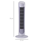 45W 3-Speed ??Oscillating Tower Fan, ABS Plastic Column Fan, 27x27x75cm, White - Borgè