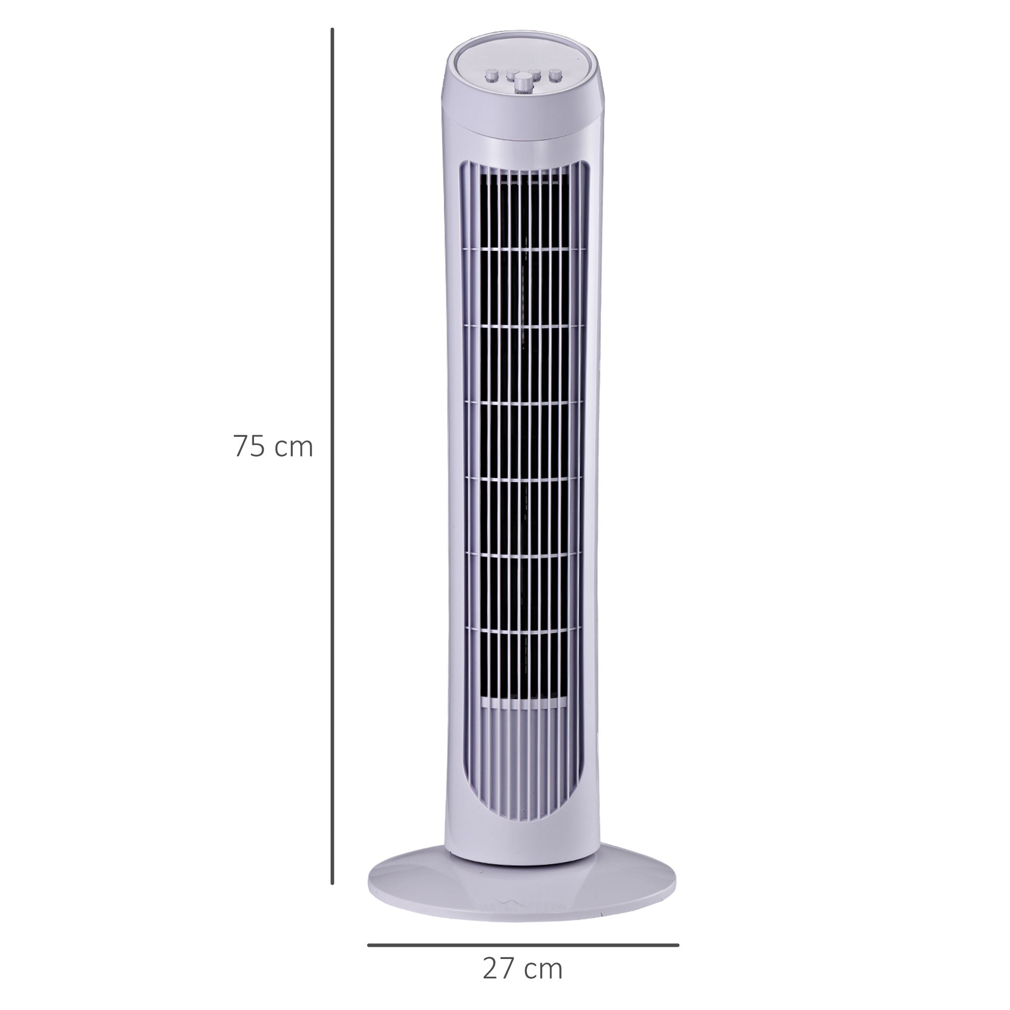 45W 3-Speed ??Oscillating Tower Fan, ABS Plastic Column Fan, 27x27x75cm, White - Borgè