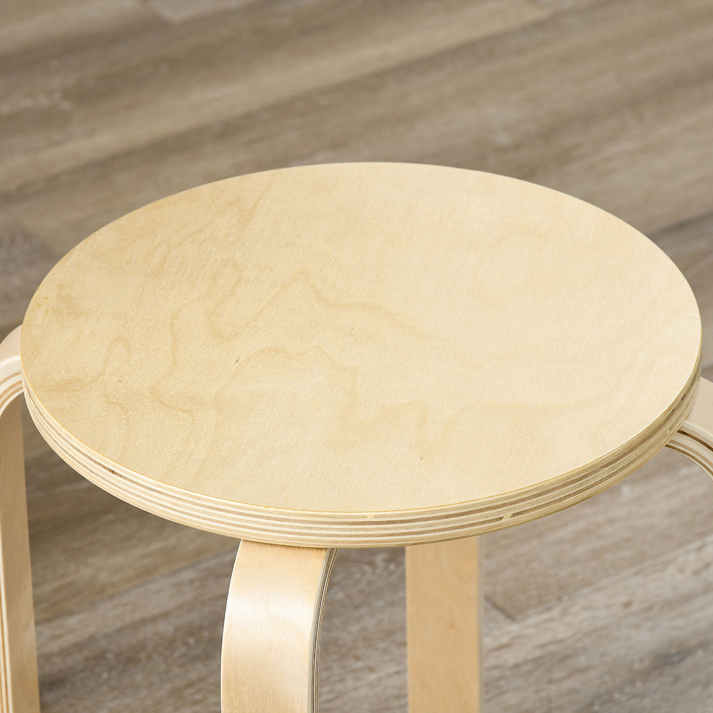 Set of 4 Round Modern Stackable Kitchen and Bar Stools in Wood, Ø40x54cm, Wood Color