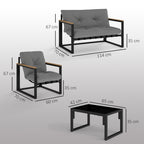 4 Piece Garden Set with 2 Chairs, 2 Seater Sofa and Coffee Table, Steel and Polyester, Light Grey and Black
