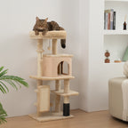 Multi-Level Cat Tree, 104 cm Tall, with House, Bed, Scratching Posts, Brush and Ball, Beige