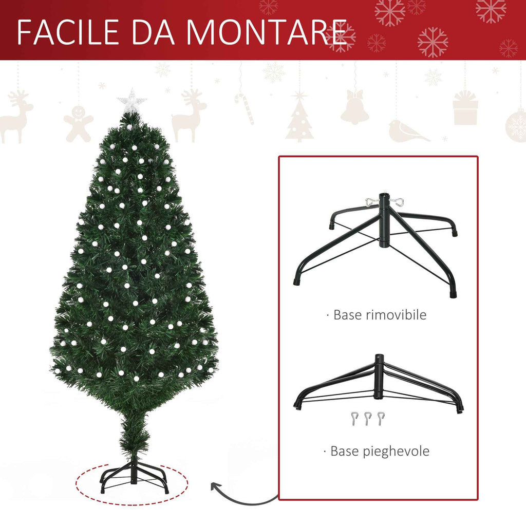 150cm Artificial Christmas Tree with 170 LED Lights and Fiber Optic Lights, Christmas Tree with Built-in Lights and 170 Branches and Foldable Metal Base, Green