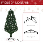150cm Artificial Christmas Tree with 170 LED Lights and Fiber Optic Lights, Christmas Tree with Built-in Lights and 170 Branches and Foldable Metal Base, Green
