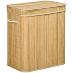 90L Foldable Laundry Basket with 2 Compartments, Bamboo Lid and Handles