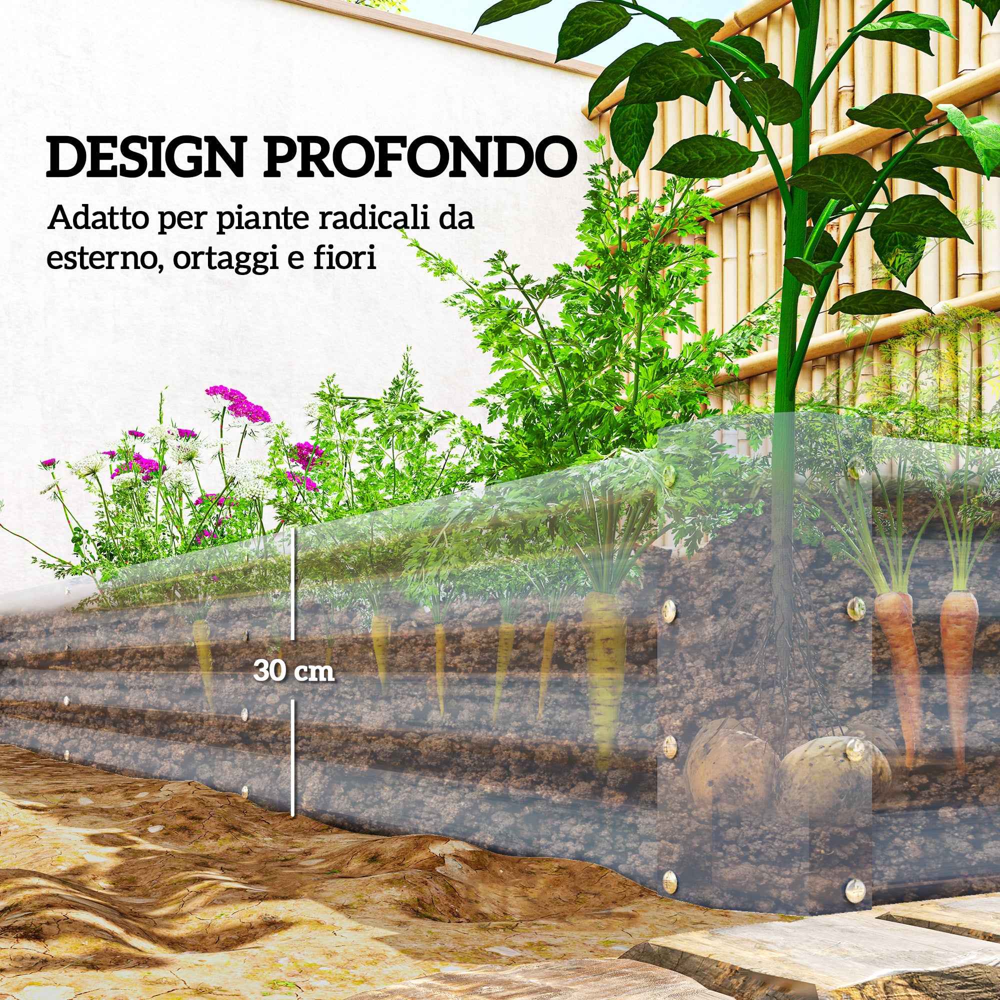 Outsunny Outdoor Steel Planter with Open Bottom and Reinforced Edges, 240x120x30 cm, Silver