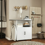 Mobile Ironing Board with 2-Door Cabinet and Open Space, 125x43.5x102.5 cm, White