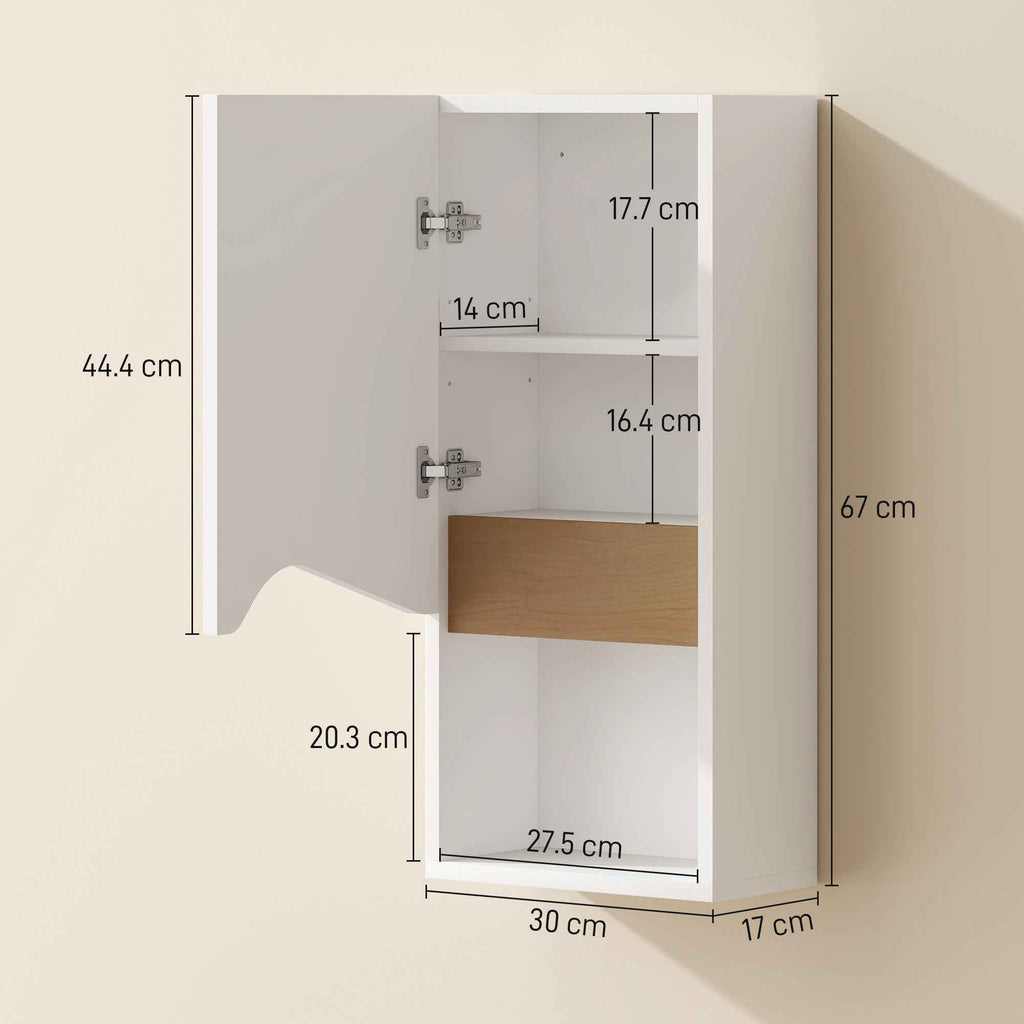 HOMCOM Bathroom Wall Cabinet with Open Shelf and Adjustable Shelf, Wooden, 30x17x67 cm, White and Wood Color