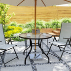 Round Garden Table with Umbrella Hole, in Metal and Tempered Glass, Ø96.5x71 cm, Black