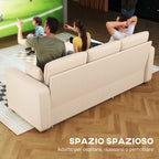 Corner Sofa Bed with Storage, Corduroy Upholstery and 2 Cushions, 205x135x76 cm, Beige