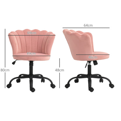 Petal Back Office Chair Armless Height Adjustable Velvet Upholstery Pink