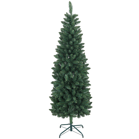 Artificial Christmas Tree 180cm with 479 Branches, Tall and Narrow Design with Folding Base, Green