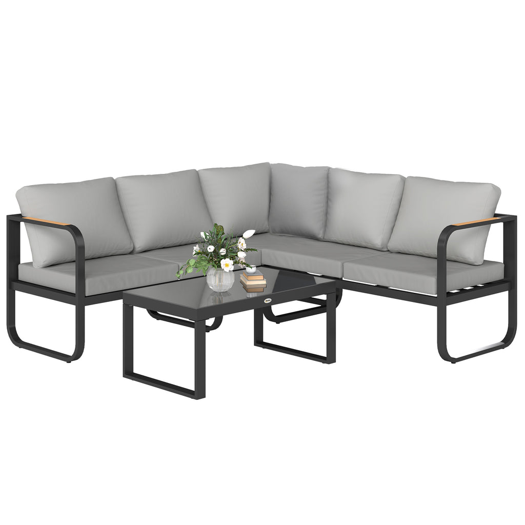 3-Piece Outdoor Set with 3-Seater Convertible Sofa, 2-Seater Sofa and Outdoor Coffee Table, Gray and Black