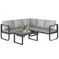 3-Piece Outdoor Set with 3-Seater Convertible Sofa, 2-Seater Sofa and Outdoor Coffee Table, Gray and Black