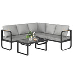 3-Piece Outdoor Set with 3-Seater Convertible Sofa, 2-Seater Sofa and Outdoor Coffee Table, Gray and Black