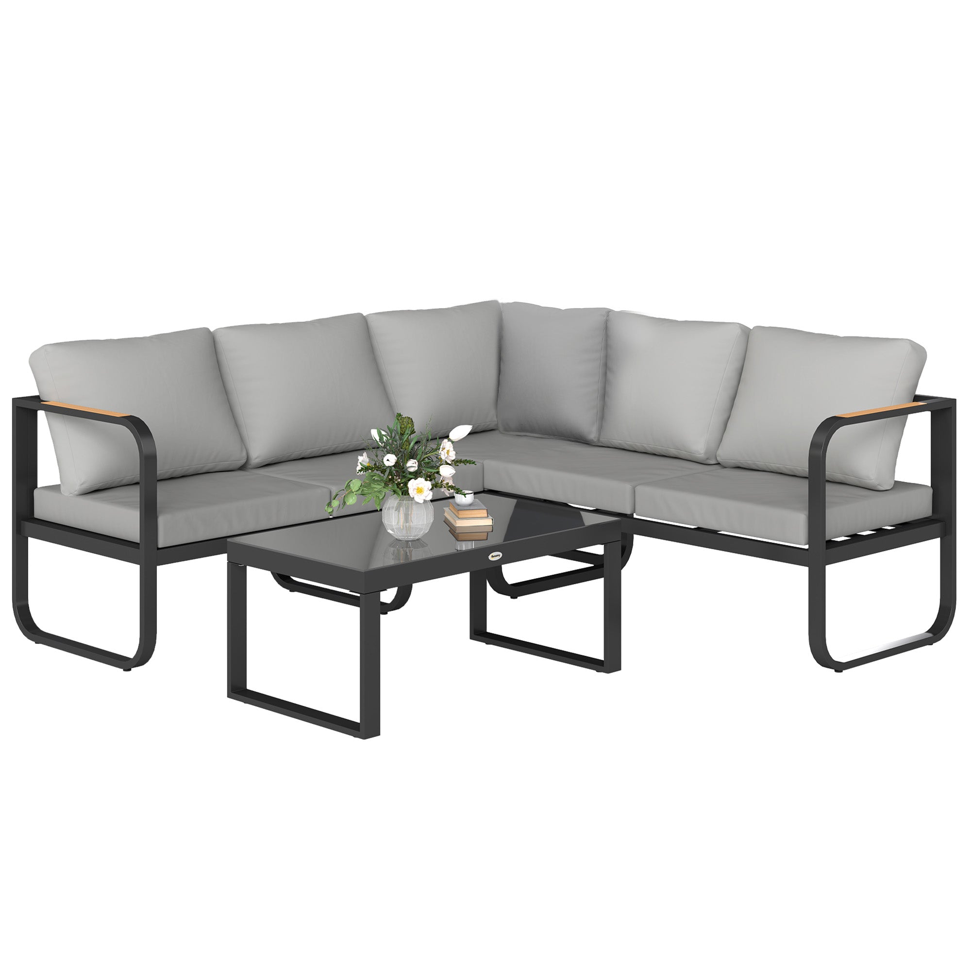 3-Piece Outdoor Set with 3-Seater Convertible Sofa, 2-Seater Sofa and Outdoor Coffee Table, Gray and Black