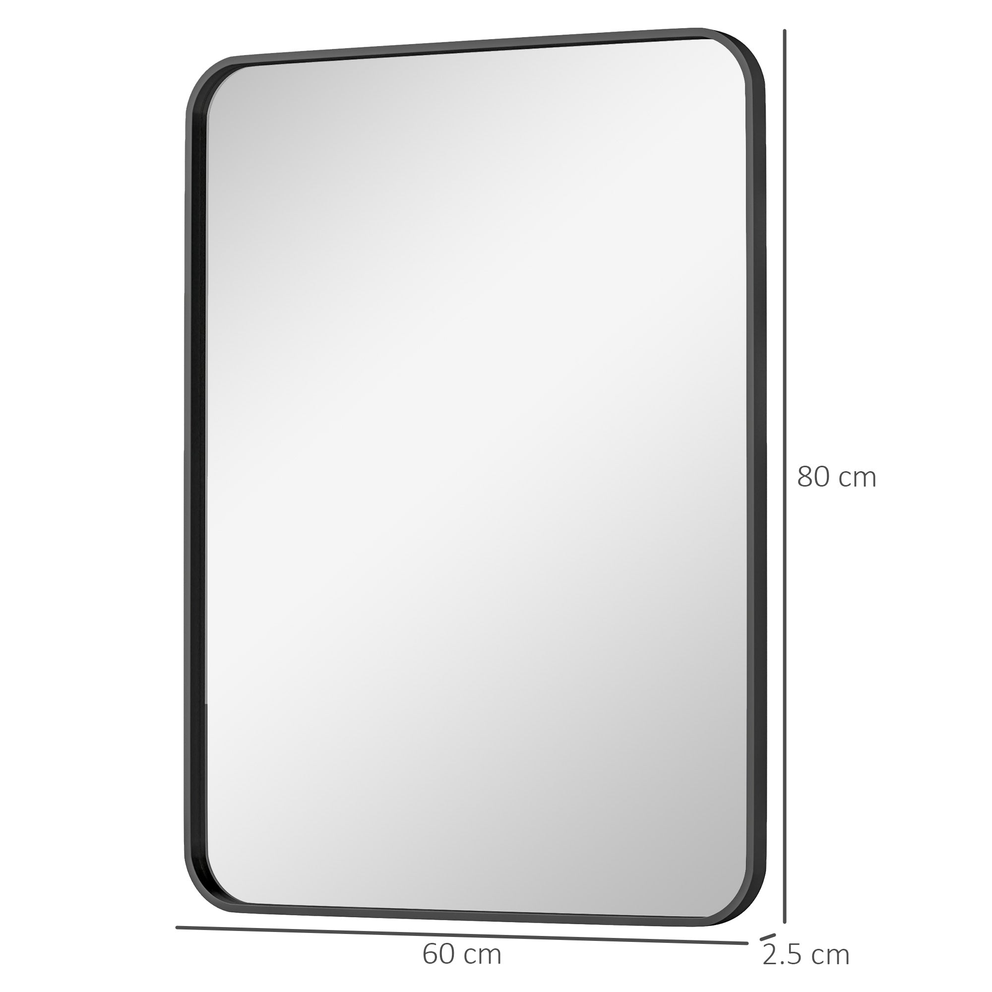 HOMCOM Bathroom Mirror with Metal Frame and Hook, 60x2.5x80 cm, Black