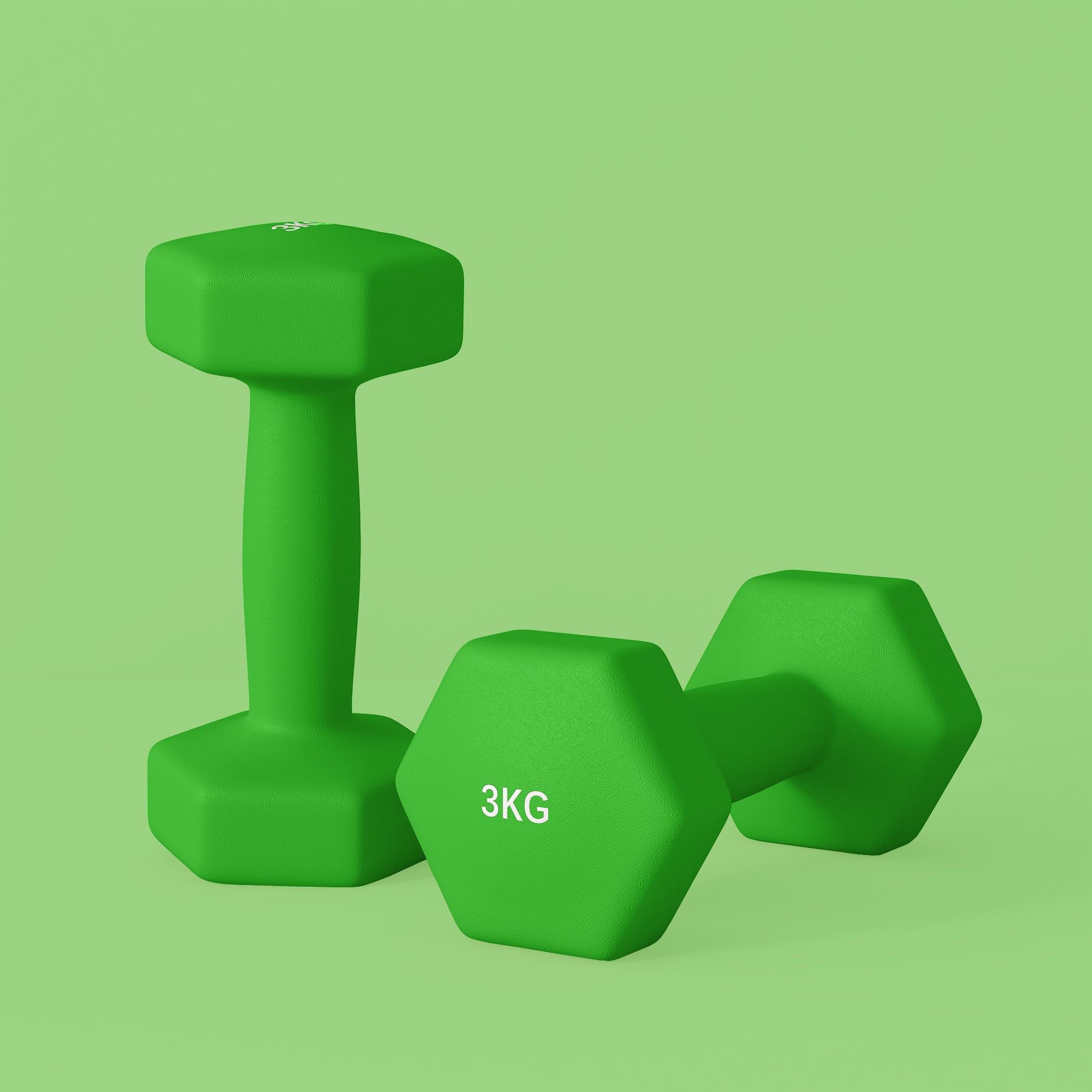 SPORTNOW Set of 2 Dumbbells 3 kg Hexagonal and Non-slip for Home and Gym, in Metal and Plastic, 18x8x8 cm, Green