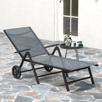 Folding and Reclining Deckchair in 5 Positions with Wheels, in Metal and Textilene, 72x158x84 cm, Gray