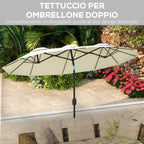 Double Tilting Garden Umbrella with Crank Opening, 285x147x227cm, Beige