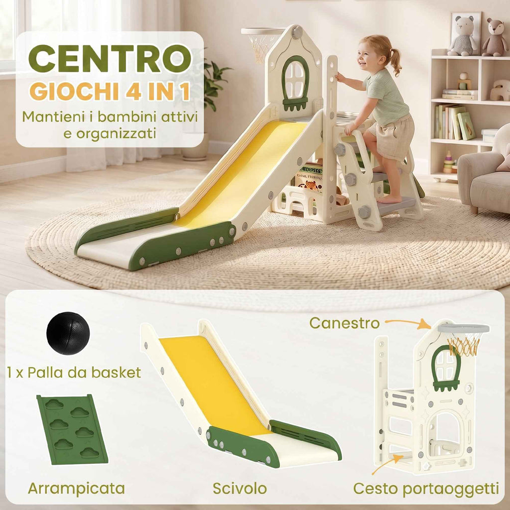 AIYAPLAY Slide for Children 1-3 Years with Climbing Frame, Basketball Hoop, Storage Space, Non-Slip Steps, Cream