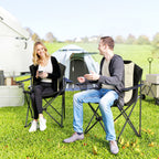 Set of 2 Folding Camping Chairs with High Backrest, Cup Holder and Carry Bags, Cream