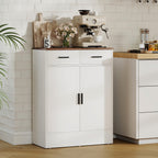 Modern Sideboard with 2 Drawers and 2 Doors, Adjustable Internal Shelf, White and Wood