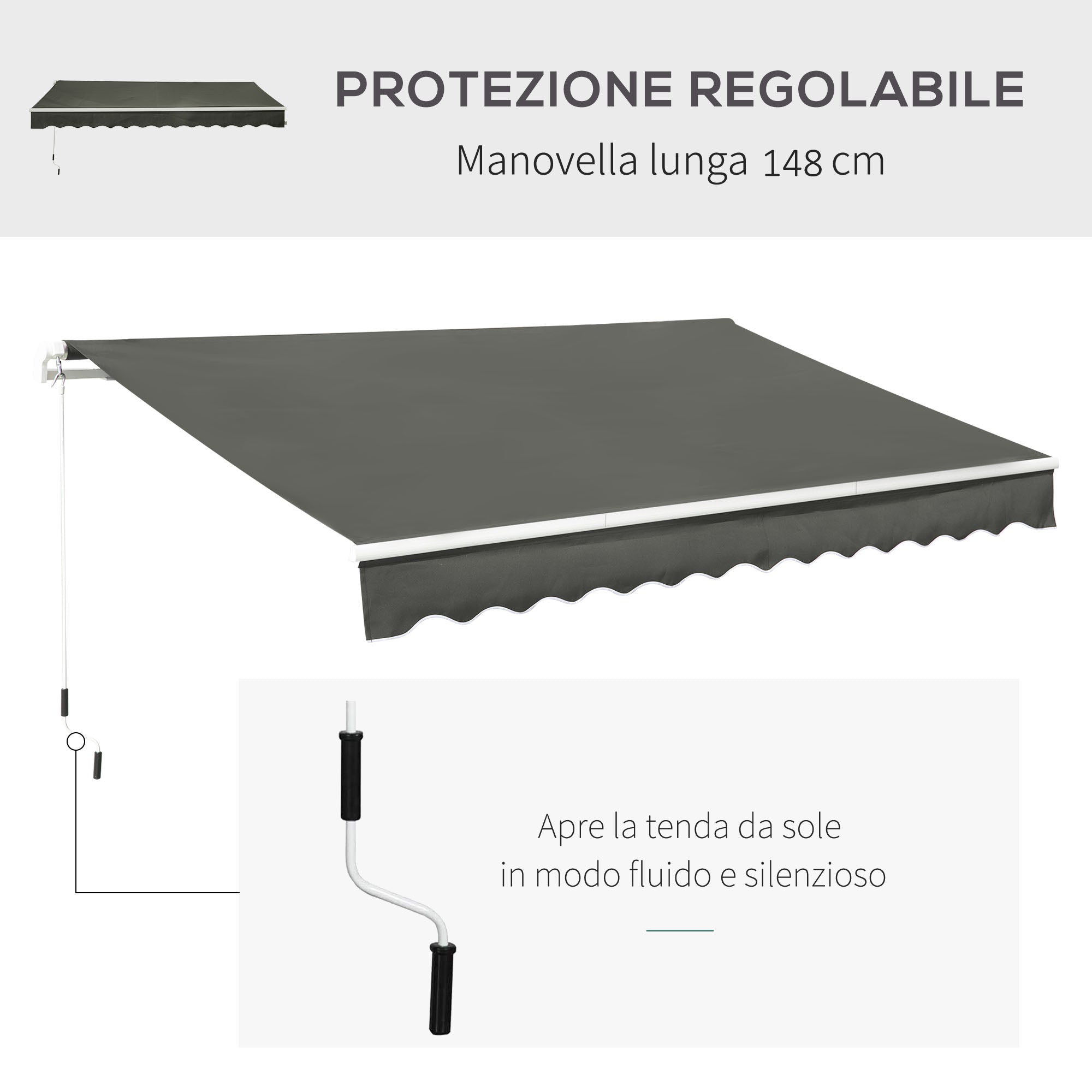 Outdoor Awning with Crank Arms, 350x250 cm, Grey