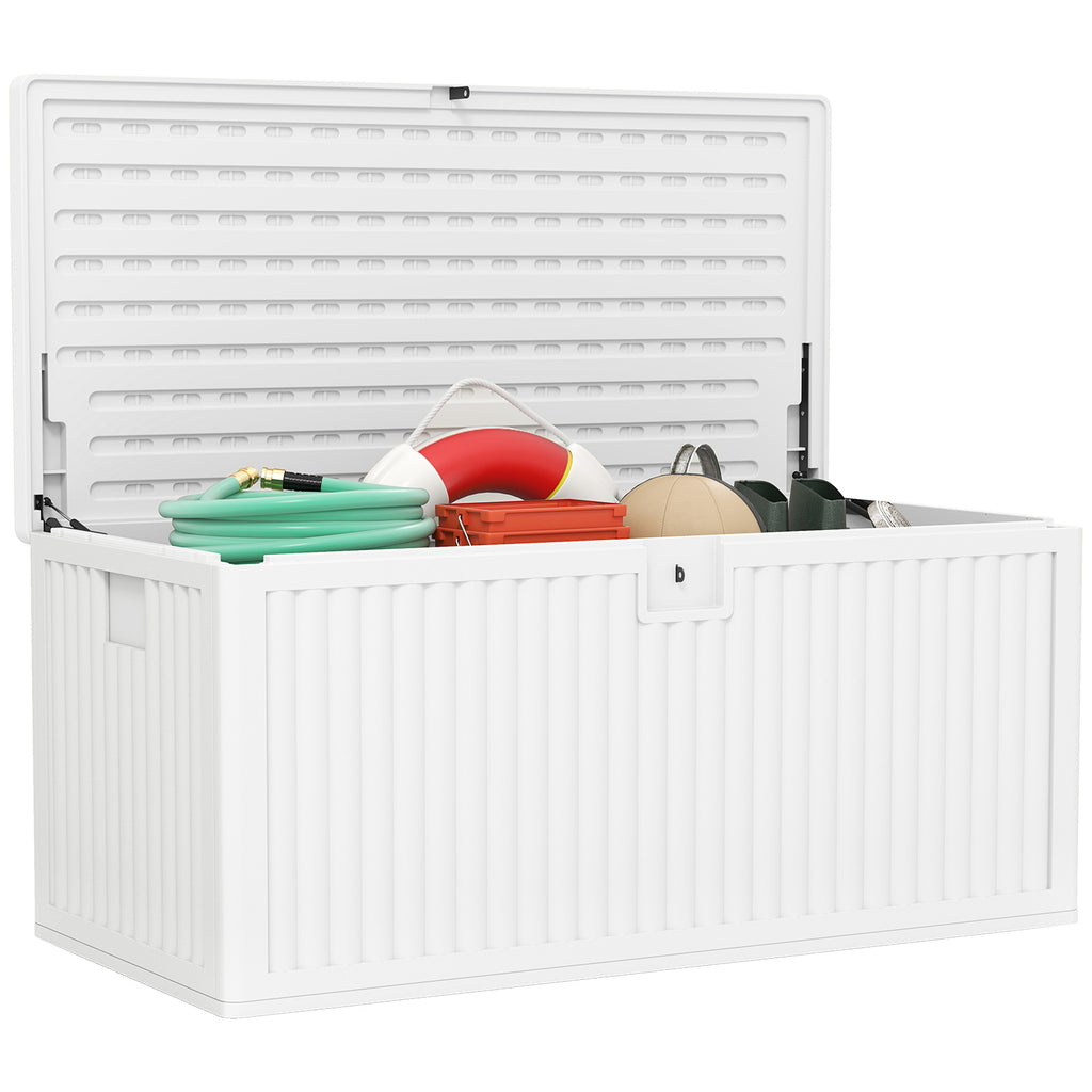 140L Outdoor Trunk in Waterproof and Grooved PE, 140x68x68 cm, White