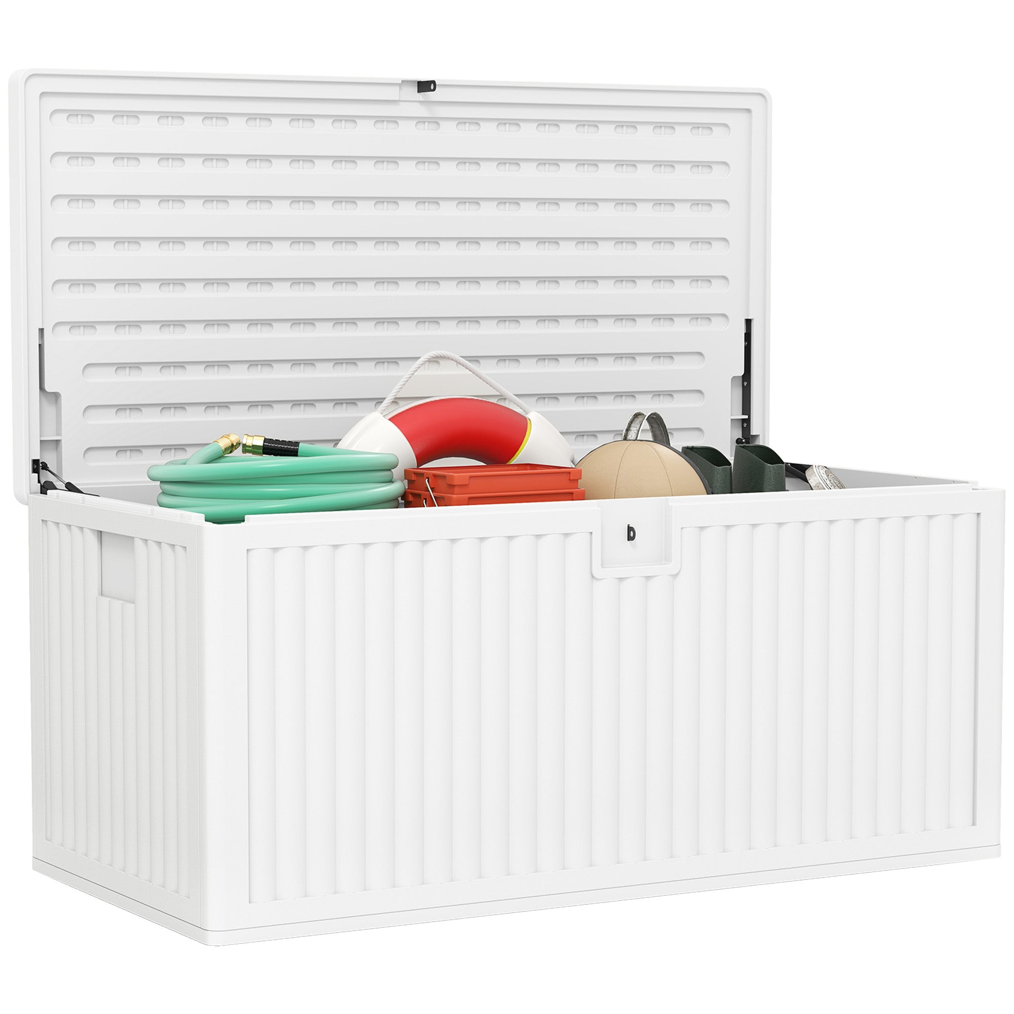 140L Outdoor Trunk in Waterproof and Grooved PE, 140x68x68 cm, White