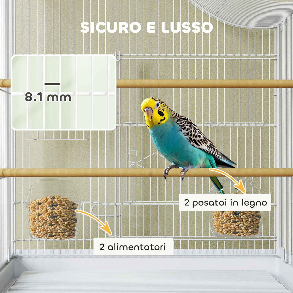 PawHut 4-Door Bird Cage with 2 Bowls, 2 Perches and Tray, Metal and Plastic, 47.5x36x54.5 cm, White
