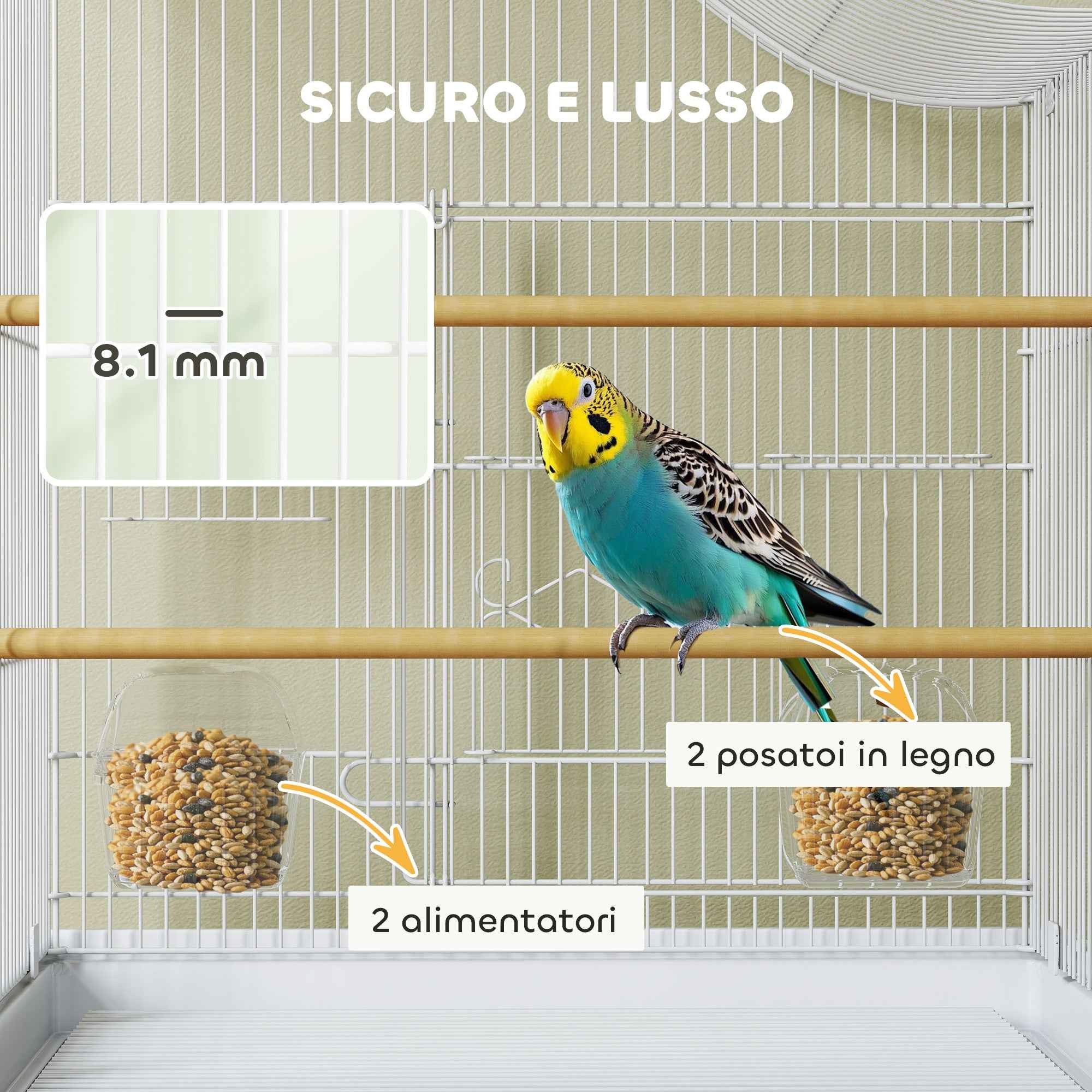 PawHut 4-Door Bird Cage with 2 Bowls, 2 Perches and Tray, Metal and Plastic, 47.5x36x54.5 cm, White