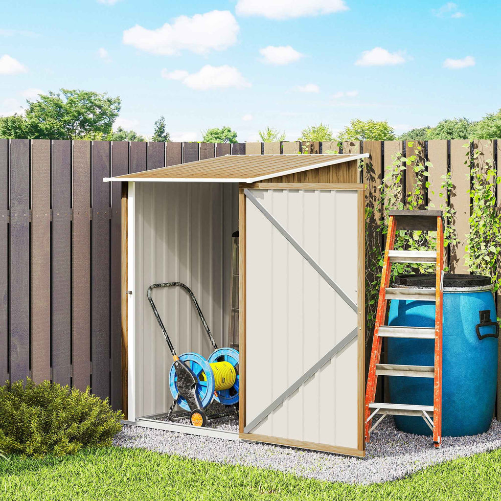 Outsunny Galvanized Steel Garden Shed with Hinged Door, 100x104x160 cm, Light Brown