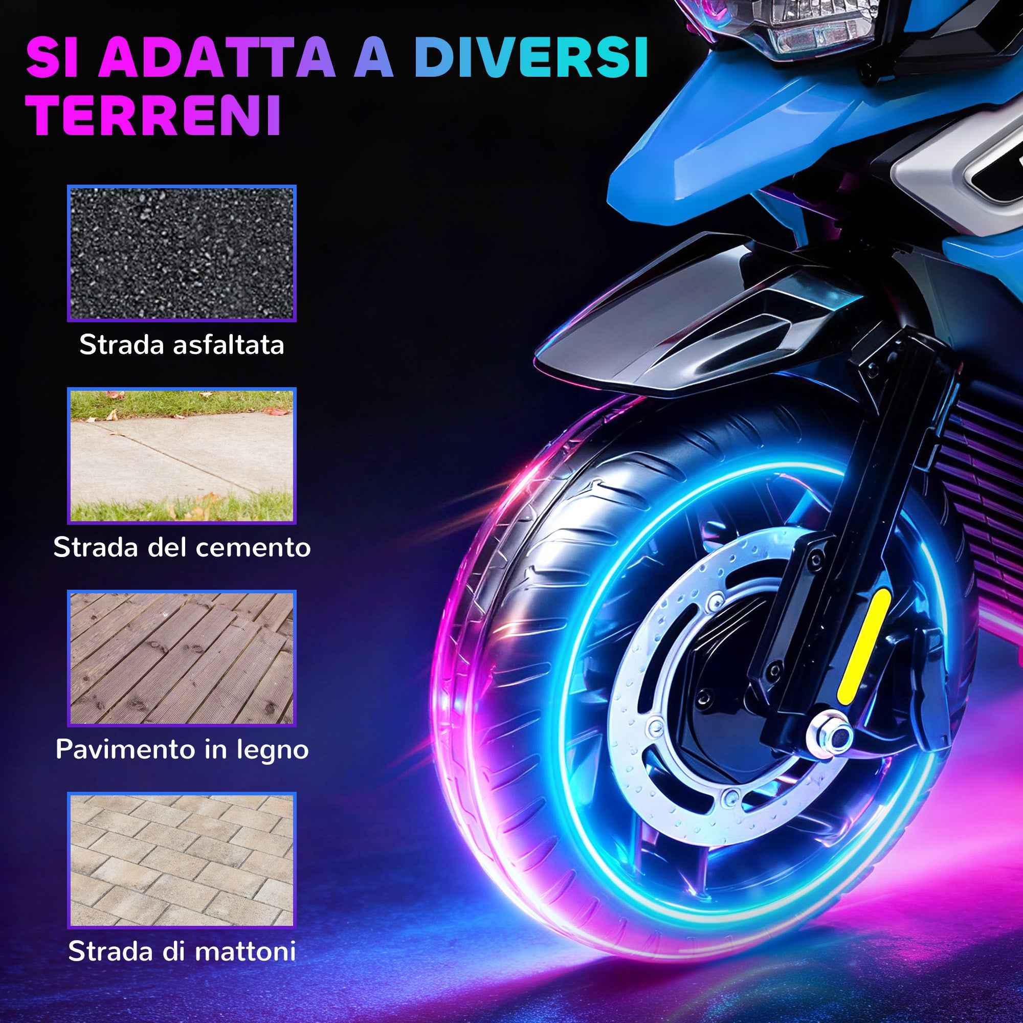 AIYAPLAY Electric Motorcycle for Children with Wheels, Mirrors and Footrest, Made of PP and Metal, 85.5x44.5x56 cm, Blue