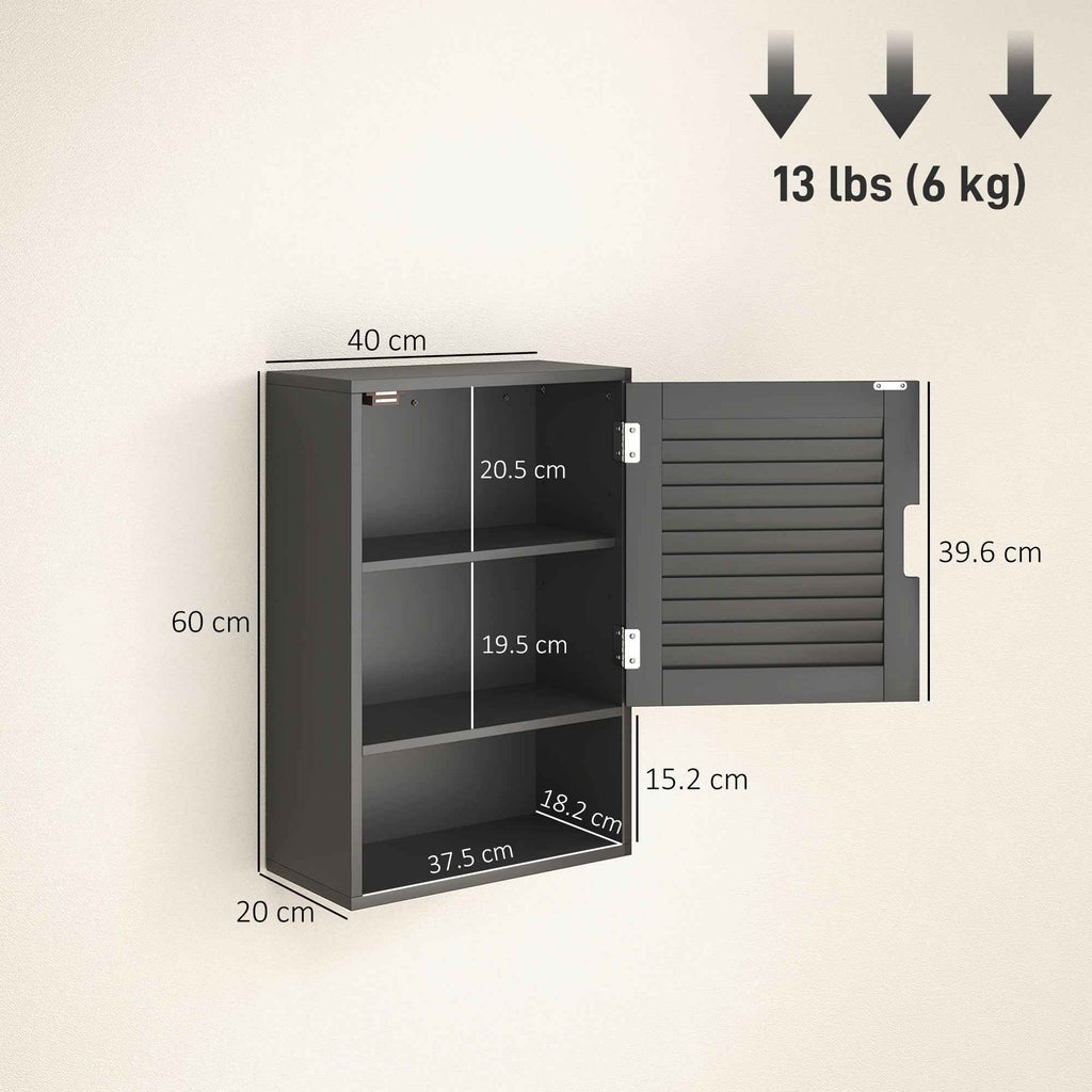 HOMCOM Wall-Mounted Bathroom Cabinet with Adjustable Shelf and Soft-Close Door, 40x20x60 cm, Black